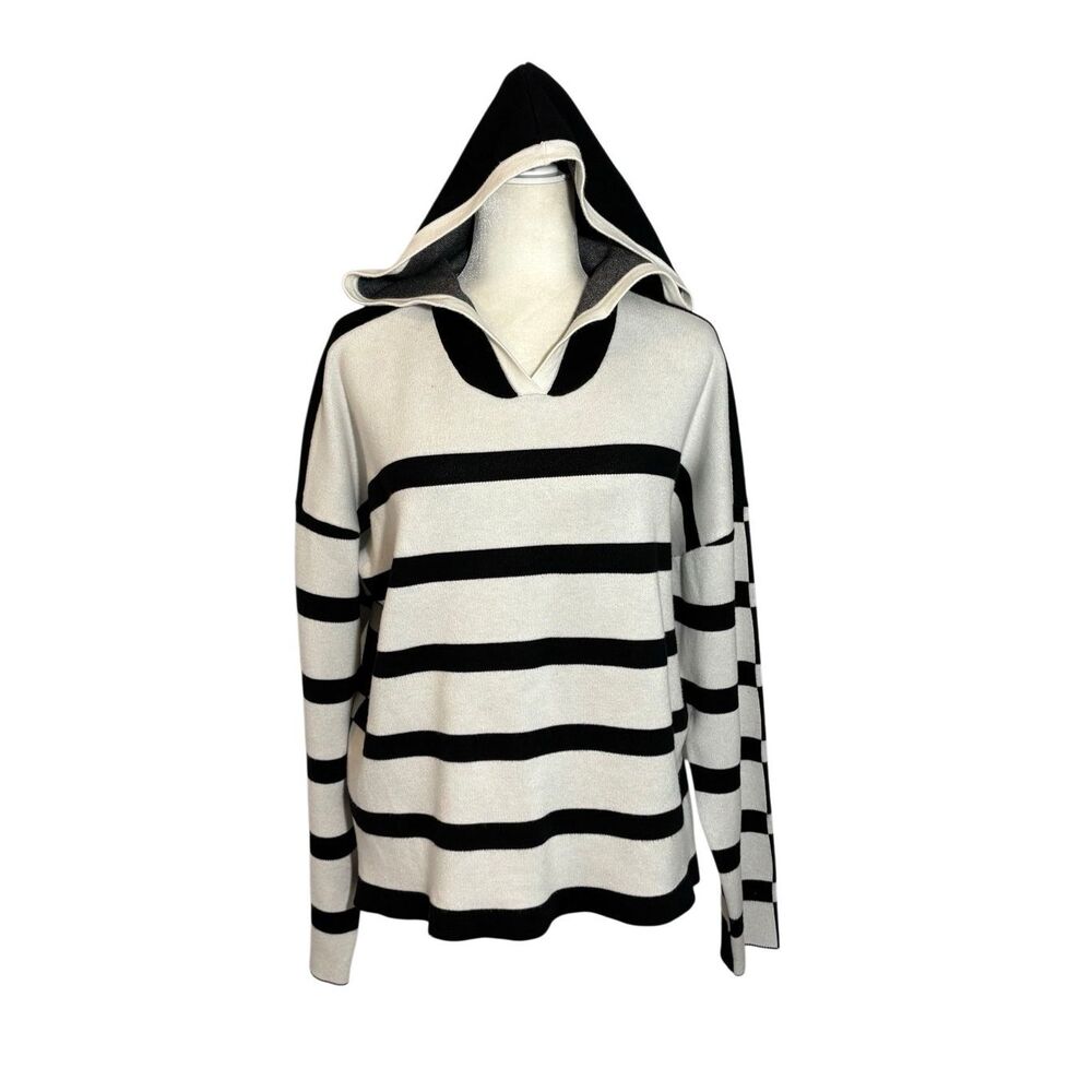 Cyrus black and white striped knit hooded sweater - XL